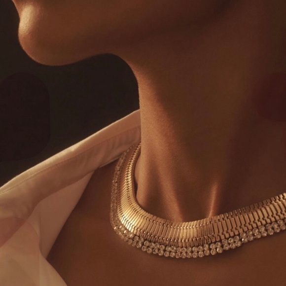 Anthropologie Jewelry - ANTHROPOLOGIE - 14K Gold Plated Wide Pavé Snake Chain Necklace